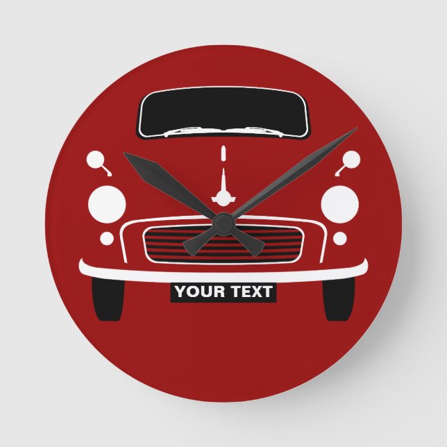 Personalise Custom Red Morris Minor Pop Art Round Clock (Front)