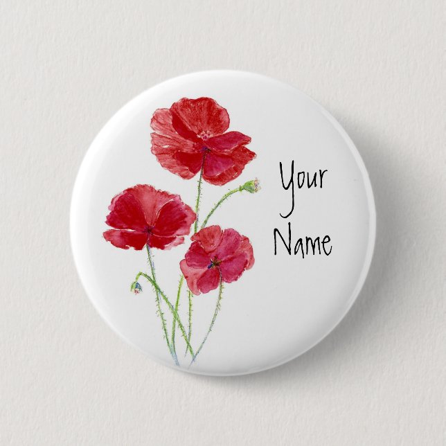 Personalise - Custom -Red Poppies - Watercolor 6 Cm Round Badge (Front)
