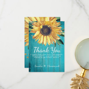 Personalise Custom Rustic Chic Sunflower Barn Wood Thank You Card