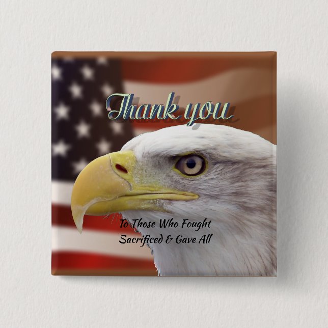 Personalise Custom Text US Flag Patriotic Pinback 15 Cm Square Badge (Front)