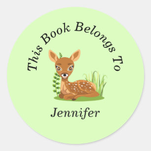 Personalise Cute Baby Deer Green Back to School Classic Round Sticker