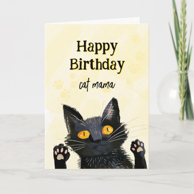 Personalise Cute Black Cat Happy Birthday Card (Front)