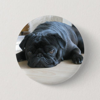 Personalise cute black Pug Puppy accessories name 6 Cm Round Badge