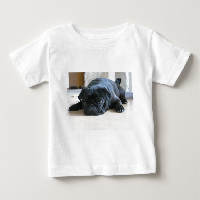 Personalise cute black Pug Puppy accessories name Baby T-Shirt (Front)