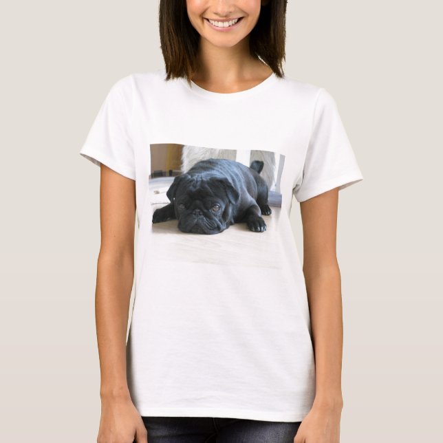 Personalise cute black Pug Puppy accessories name T-Shirt (Front)