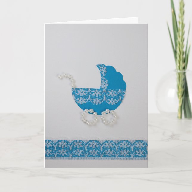 Personalise Cute blue baby stroller Card (Front)