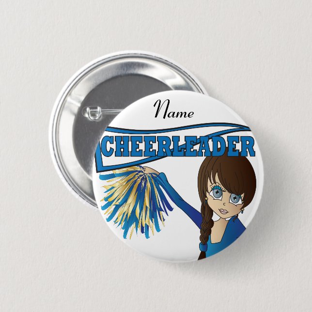 Personalise Cute Blue Cheerleader Girl 6 Cm Round Badge (Front & Back)