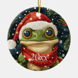 Personalise Cute Christmas Frog in Santa Hat Ceramic Tree Decoration