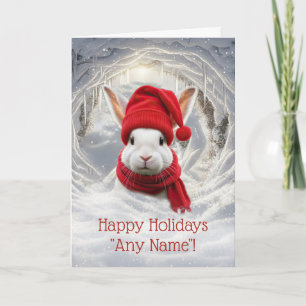 Personalise Cute Christmas White Bunny Rabbit Card