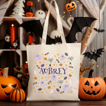Personalise Cute Ghost Trick or Treat Tote Bag