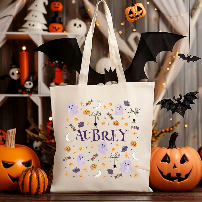 Personalise Cute Ghost Trick or Treat Tote Bag (Creator Uploaded)