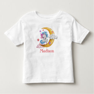 Personalise Cute Girly Unicorn Moon Clouds Pink  Toddler T-Shirt