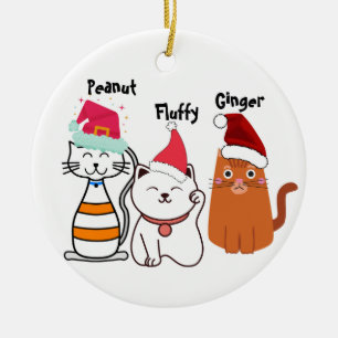 Personalise Cute Kitty Cat Family  Ceramic Tree Decoration