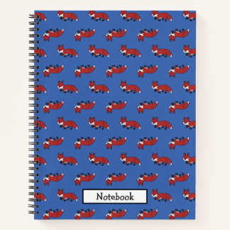 Personalise Cute Little Red Fox Pattern Blue Notebook