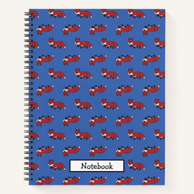 Personalise Cute Little Red Fox Pattern Blue Notebook (Front)
