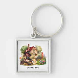 Personalise Cute Little Witch And Fox Keychain