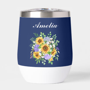 Personalise Cute Navy Blue Boho Chic Wildflowers