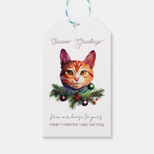 Personalise Cute Orange Cat Christmas Gift Tags
