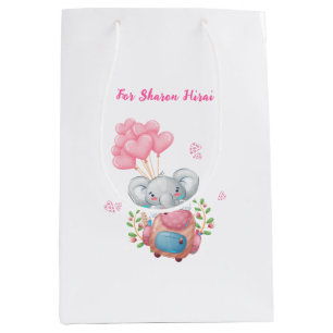 Personalise Cute Pink Elephant Medium Gift Bag