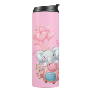 Personalise Cute Pink Elephant Thermal Tumbler