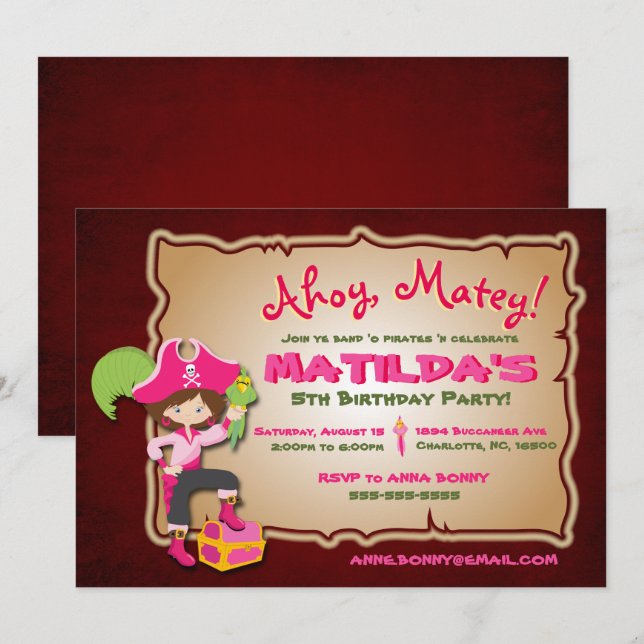 Personalise Cute Pirate Birthday Invitation (Front/Back)