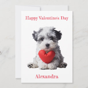 Personalise Cute Puppy Heart Doodle Valentine Holiday Card