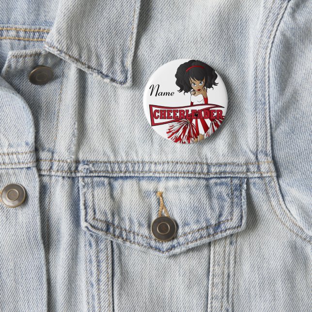 Personalise Cute Red Cheerleader Girl 6 Cm Round Badge (In Situ)