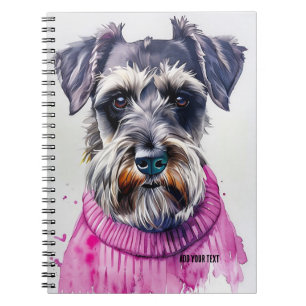PERSONALISE Cute Schnauzer Dog in Pink Sweater Notebook