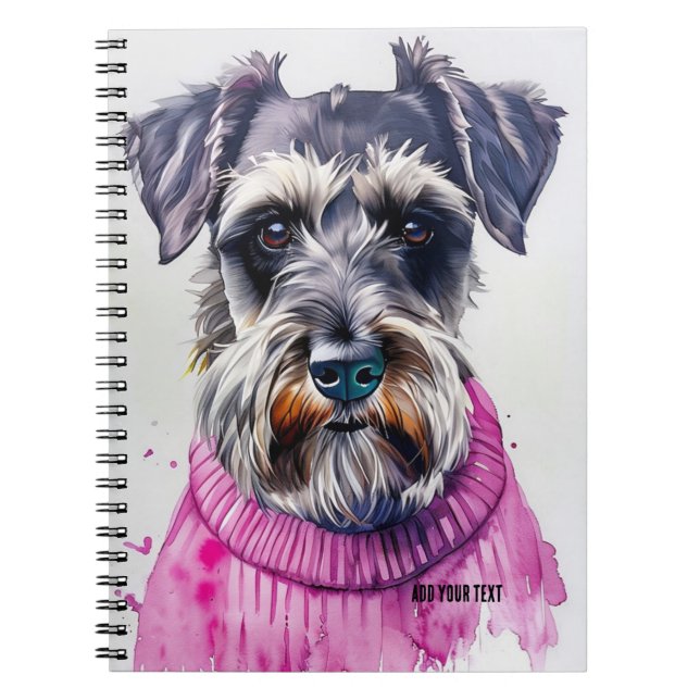 PERSONALISE Cute Schnauzer Dog in Pink Sweater  Notebook (Front)