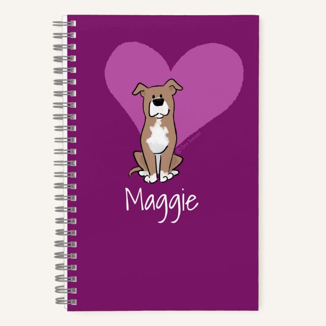 Personalise Cute Staffy Lab Dog Heart Spiral Notebook (Front)