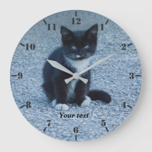 Personalise cute Tuxedo kitten  Large Clock