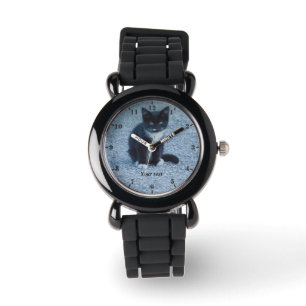 Personalise cute Tuxedo kitten Watch