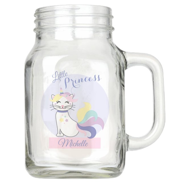 personalise cute unicorn cat little princess mason jar (Front)