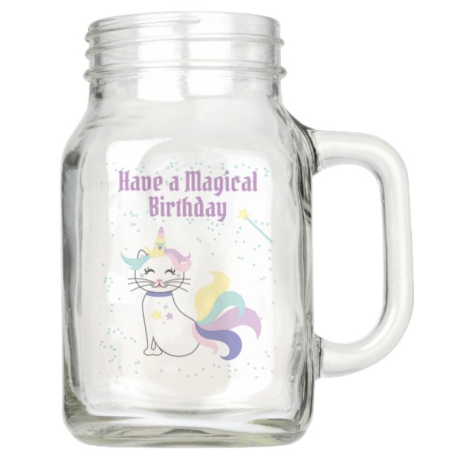 personalise cute unicorn cat magical birthday mason jar (Front)
