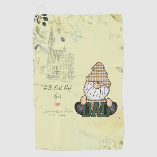 Personalise Dad Gnome Green Vintage Dad Gift Golf Towel
