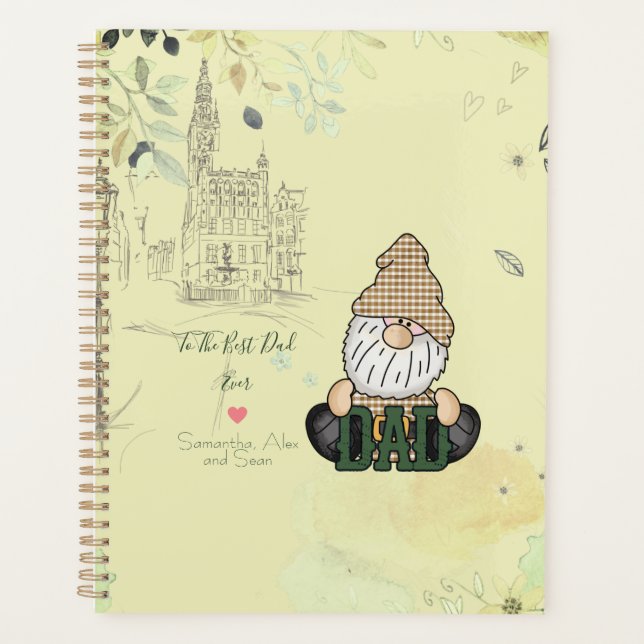 Personalise Dad Gnome | Green Vintage Dad Gift Planner (Front)