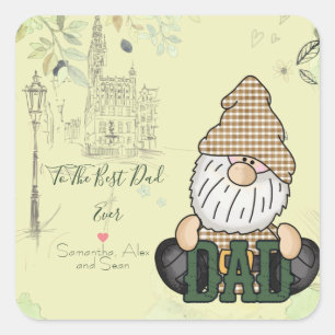 Personalise Dad Gnome Green Vintage Dad Gift Square Sticker