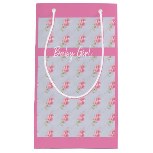 Personalise, dainty pink painted roses small gift bag