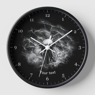 Personalise Dandelion black and white Clock