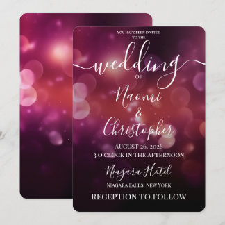 Personalise: Dark Black Pink Bokeh Wedding Invitation
