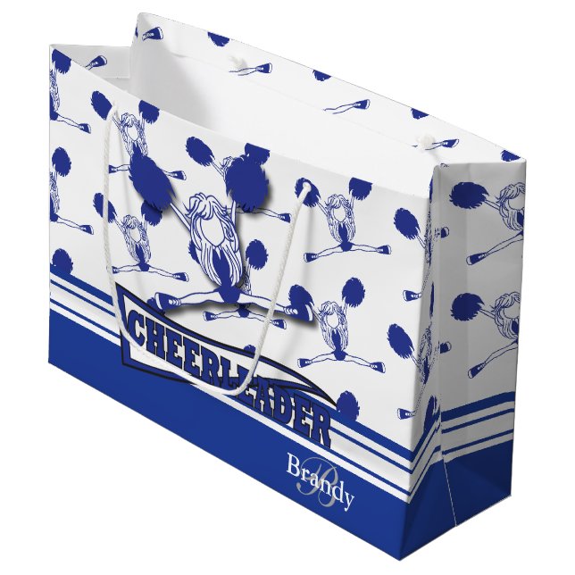 Personalise Dark Blue Cheerleader Large Gift Bag (Front Angled)