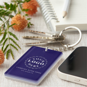 Personalise Dark Blue Rectangle (double-sided) Key Ring