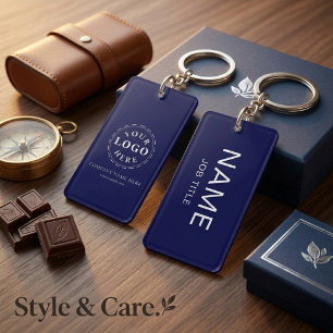Personalise Dark Blue Rectangle (double-sided) Key Ring