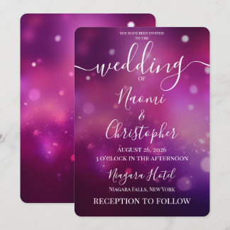 Personalise: Dark Pink Bokeh Lights Wedding Invitation