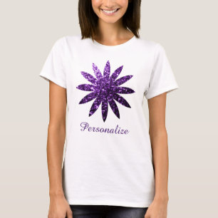 Personalise Dark Purple glitter sparkles flower T-Shirt