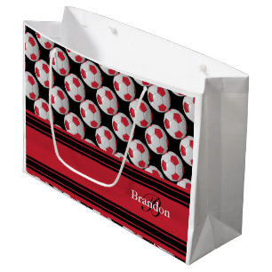 Personalise Dark Red Soccer Balls Large Gift Bag
