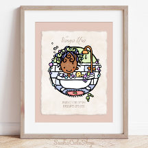 Personalise! Dark Skin Girl Bubble Bath Art