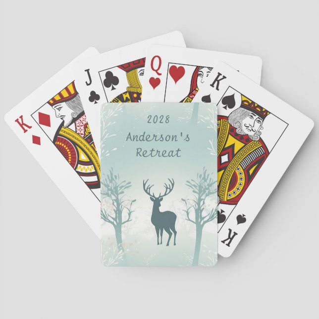Personalise Deer and Tree Pattern Playing Cards (Back)