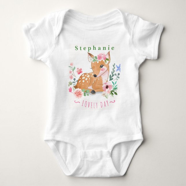Personalise Deers Lovely Day Outside Among Flowers Baby Bodysuit (Front)