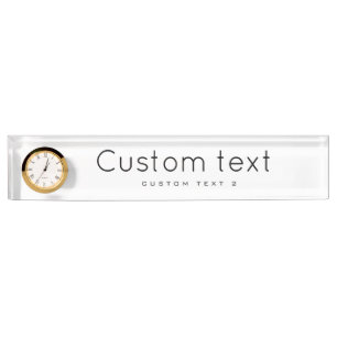 Personalise desk nameplate with a clock